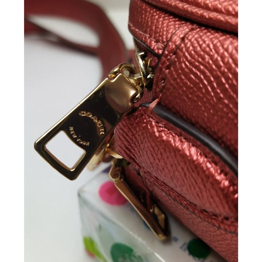 Coach Red Leather Double Zipper Closure Crossbody Bag